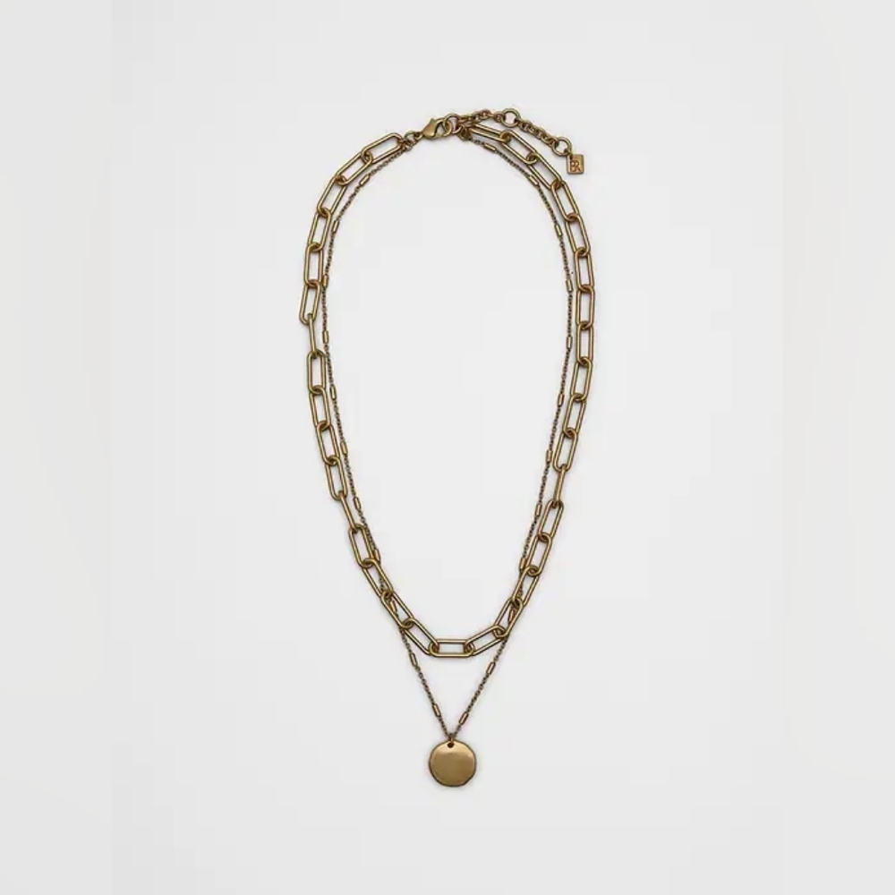 NWT Gold Disc Paperclip Layered Necklace One Size